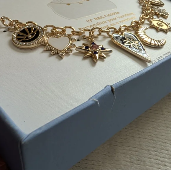 House of Harlow 1960 Bag Charm Necklace Glass Stones Celestial Hearts Stars - Picture 13 of 13